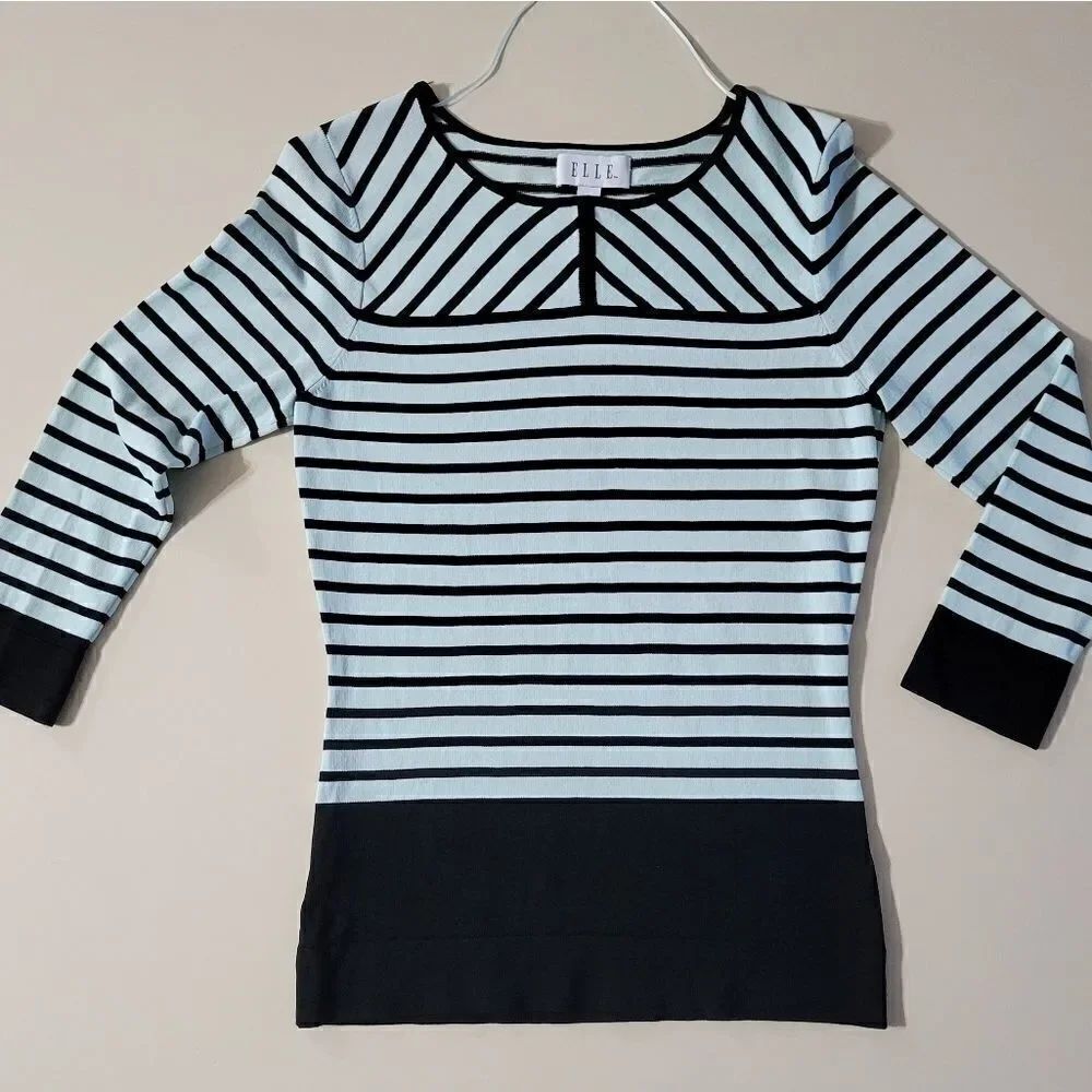 Elle Light Aqua & Black Stripe Sweater